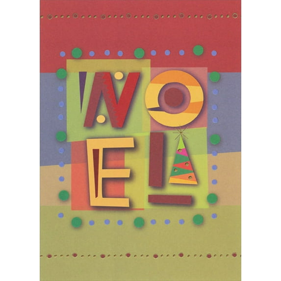 Designer Greetings Angular NOEL Letters for Green and Blue Dots Border African American Christmas Card
