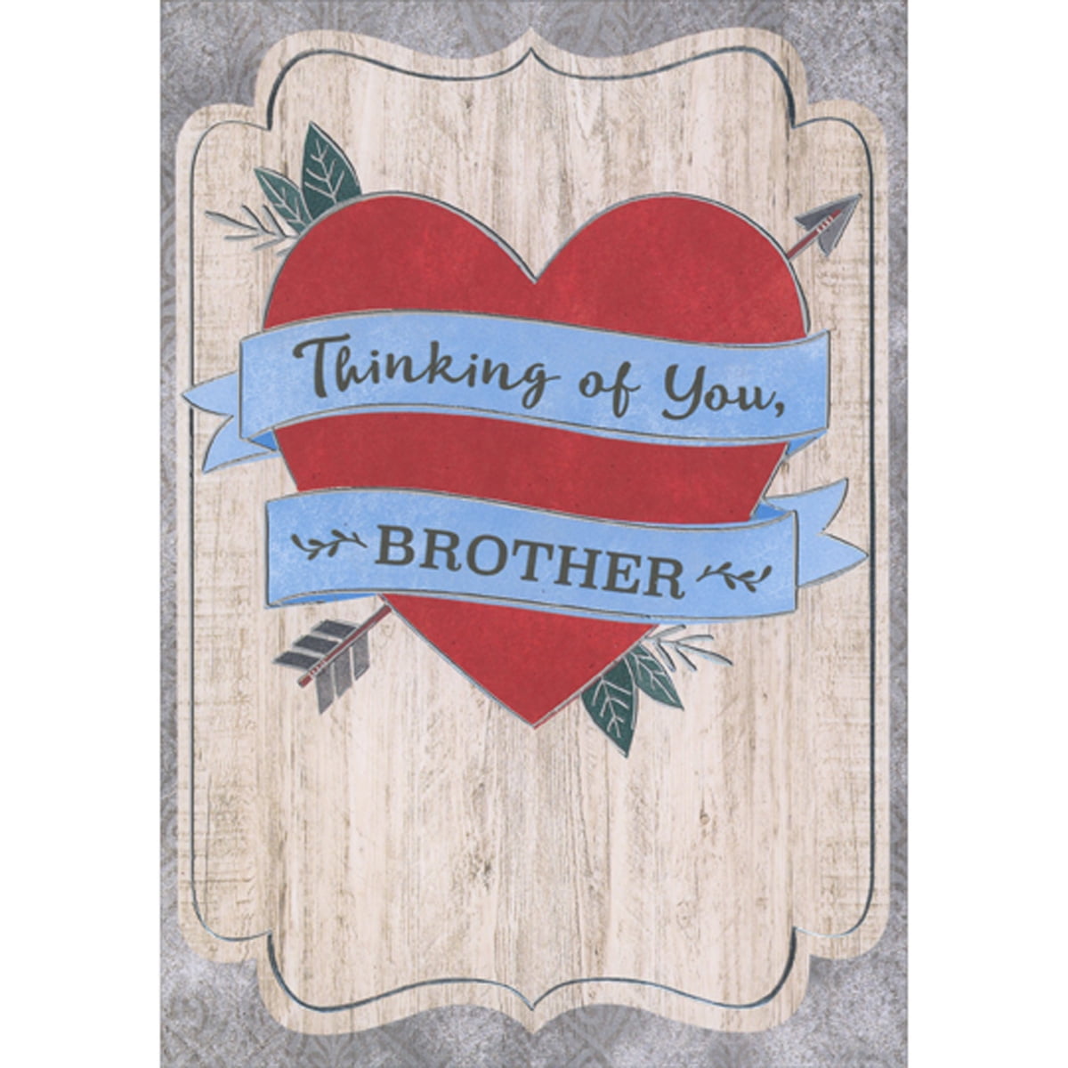 Designer Greetings Arrow Going Through Red Heart on Woodgrain Banner ...