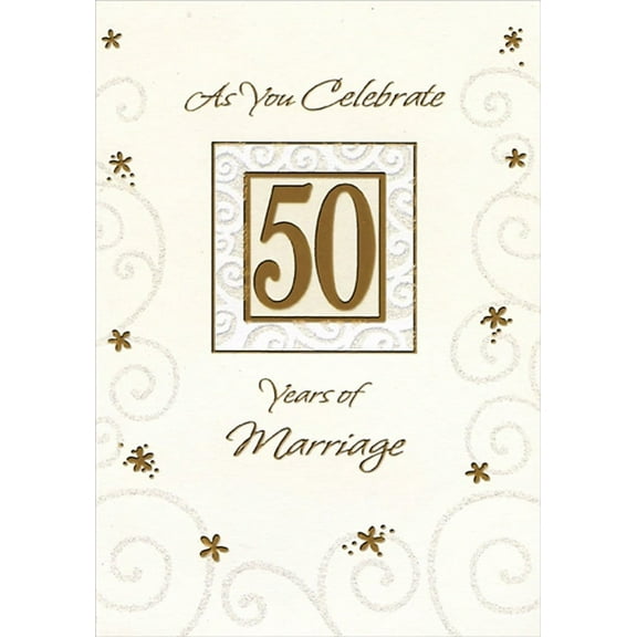 Designer Greetings As You Celebrate: Foil Flowers and Glitter Swirls Formal 50th: Fiftieth Wedding Anniversary Congratulations Card for Couple