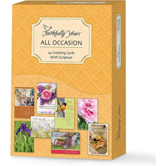 Designer Greetings Assorted Cards, All Occasion with Biblical Scripture (Box of 24 with Envelopes)  Birthday, Sympathy, Friendship, Blank, Encouragement, Get Well