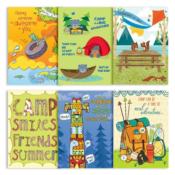 Designer Greetings Assorted Real Adventure Camp Cards, 6 Card Designs with Envelopes Perfect for Parents to Send to Kids Away at Camp!