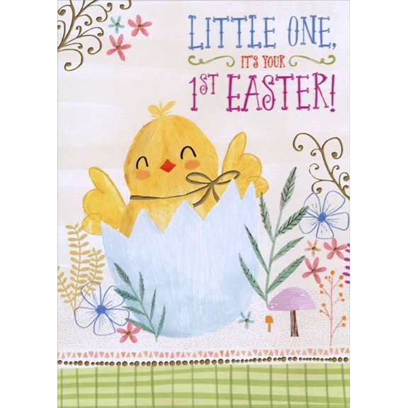 Designer Greetings Baby Chick Hatches Out of Light Blue Egg : Baby's 1st : First Easter Card