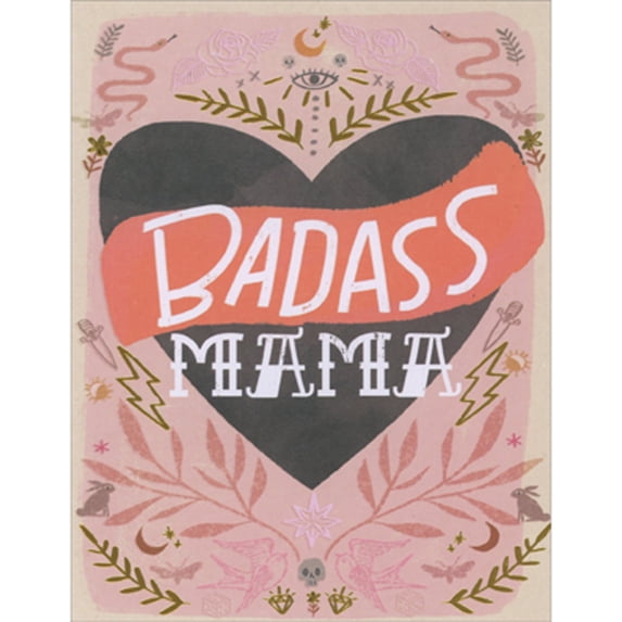 Designer Greetings Badass Mama Heart with Red Banner Mother's Day Card