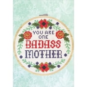 Designer Greetings Badass Mother Crosss Stitch in Circular Frame with Floral Border Funny / Humorous Mother's Day Card