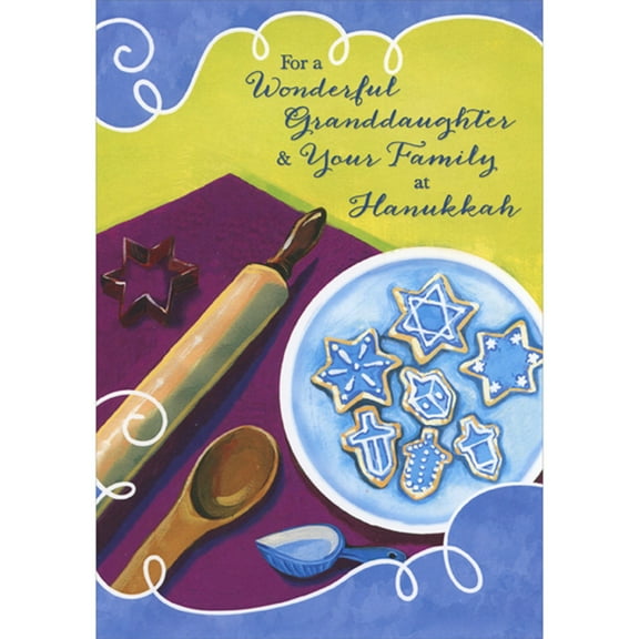 Designer Greetings Baking Utensils and Hanukkah Cut Out Cookies with Blue Frosting Hanukkah Card for Granddaughter and Family