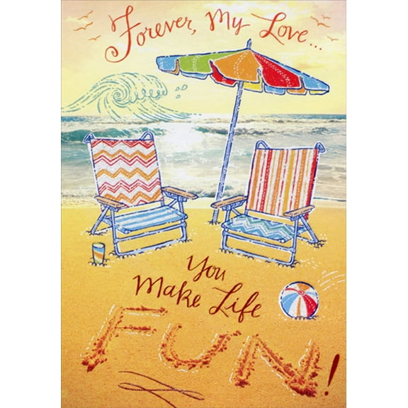 Designer Greetings Beach Chairs, Umbrella, Ocean Fun Wedding Anniversary Congratulations Card for the One I Love
