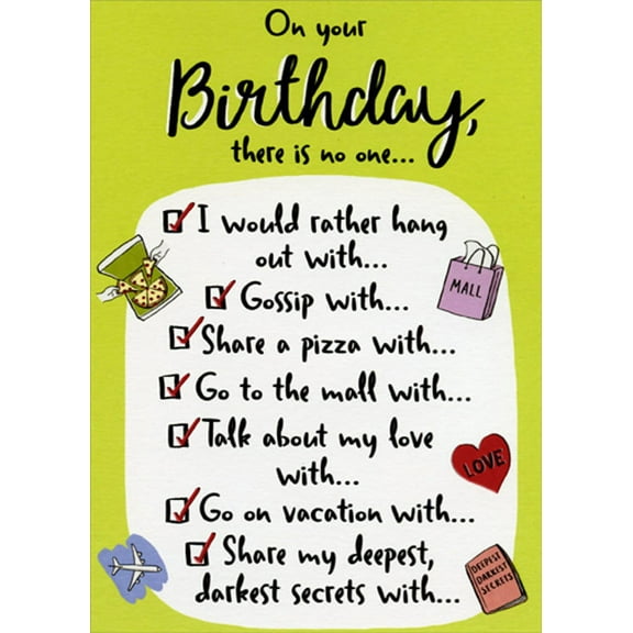 Designer Greetings Birthday Checklist on Green Funny / Humorous Feminine Birthday Card for Her : Woman : Women