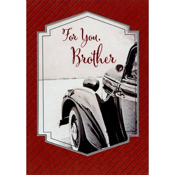 Designer Greetings Black and White Vintage Car Photo on Burgundy Birthday Card for Brother