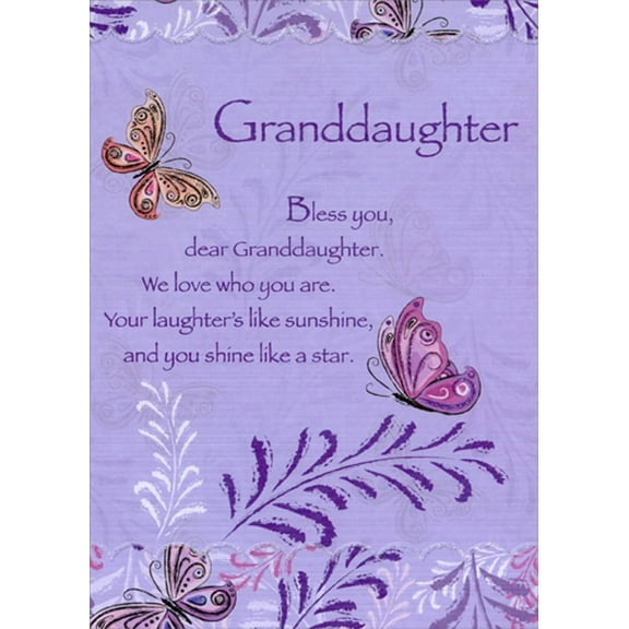 Designer Greetings Bless You Butterflies on Purple Religious Z-Fold Birthday Card for Granddaughter