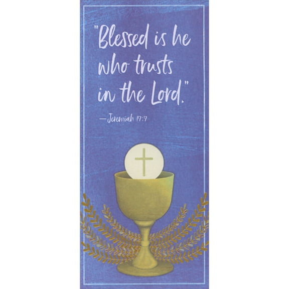 Designer Greetings Blessed is He Who Trusts in the Lord: Chalice on Blue Money Holder / Gift Card Holder First Communion Card
