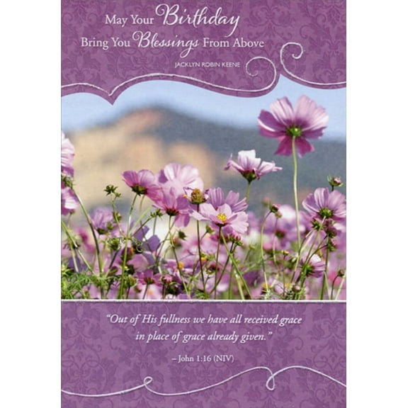 Designer Greetings Blessing from Above: Purple Flower Patch Religious Birthday Card