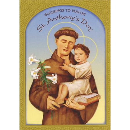 Designer Greetings Blessings to You: St. Anthony, Child, Lilies and Book Religious St. Anthony's Day Card