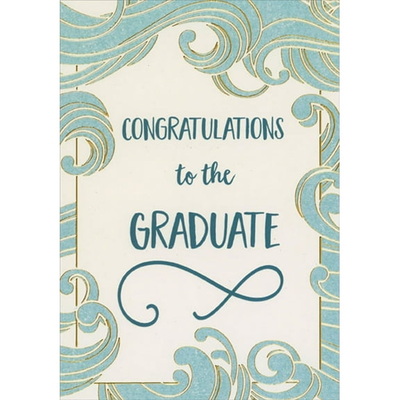 Designer Greetings Blue And Gold Swirling Waves Formal Graduation Congratulations Card