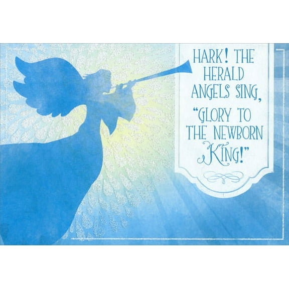 Designer Greetings Blue Angel with Trumpet Religious Christmas Card (1 card/1 envelope)