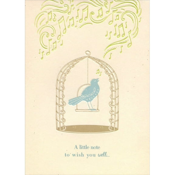 Designer Greetings Blue Bird Singing from Hanging Perch Get Well Card