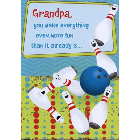 Designer Greetings Blue Bowling Ball and Smiling Pins Juvenile Birthday Card for Grandpa from Kids : Child : Children / Children