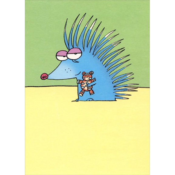 Designer Greetings Blue Spiked Animal Holding Teddy Bear Risque Funny / Humorous Romantic Card