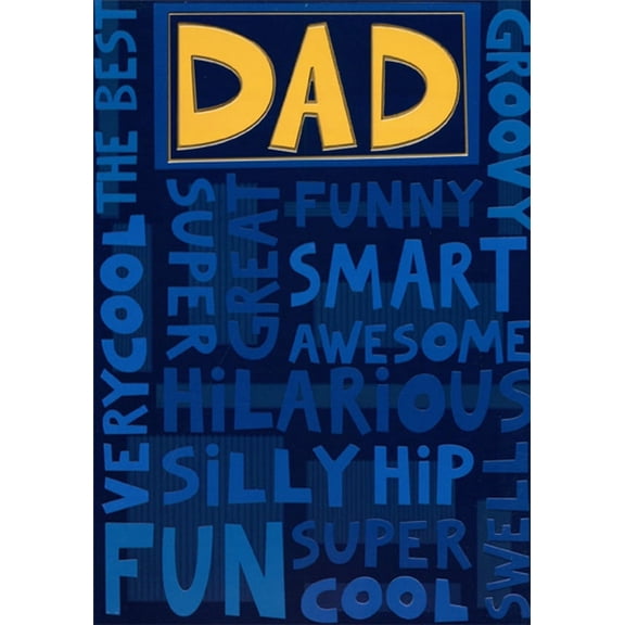 Designer Greetings Blue Words: Funny, Smart, Awesome, Super, Great Father's Day Card for Dad