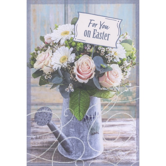 Designer Greetings Bouquet of Pink and White Flowers in Watering Can with Long Spout Package of 8 Deluxe Easter Cards