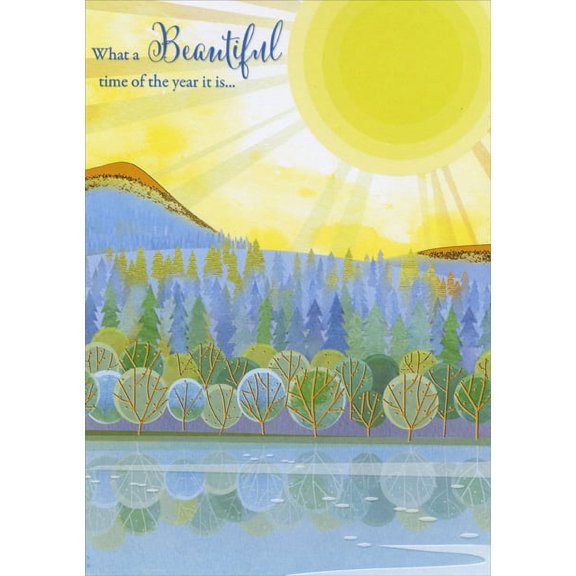 Designer Greetings Bright Sun over Gold Foil Forest Easter Card