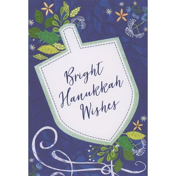 Designer Greetings Bright Wishes: Dreidel Silhouette with Green Glitter Outline Package of 8 Hanukkah Cards
