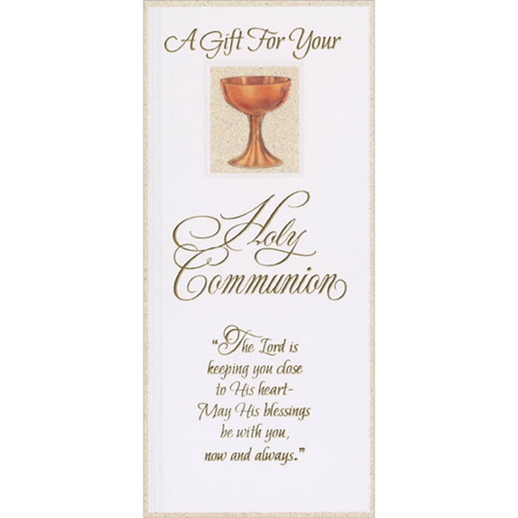 Designer Greetings Bronze Chalice with Sparkling Border: The Lord is Keeping You Close 1st / First Communion Gift Card or Money Holder Congratulations Card