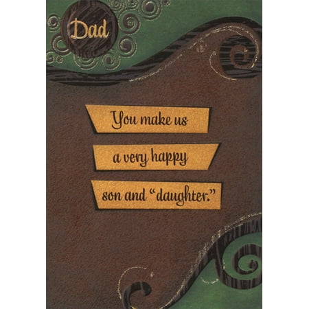 Designer Greetings Brown Swirls on Deep Green: Dad Father's Day Card from Son and Daughter