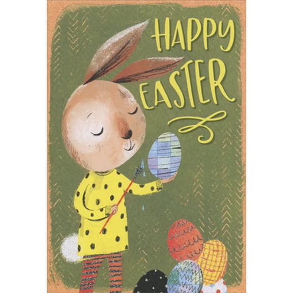 Designer Greetings Bunny Painting Shimmering Egg with Long Red Brush Package of 8 Juvenile Easter Cards for Kids