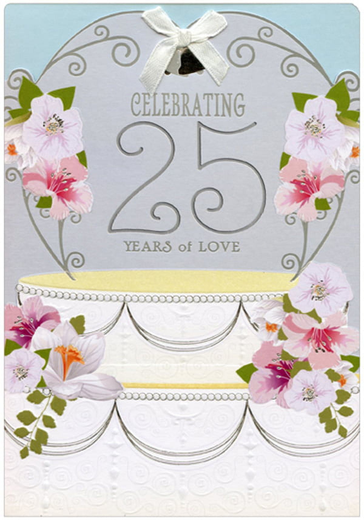 Designer Greetings Cake Topper with White Bow Die Cut Hand Decorated 25th :  Twenty-Fifth Wedding Anniversary Congratulations Card for Couple -  Walmart.com, image size:1200x1714