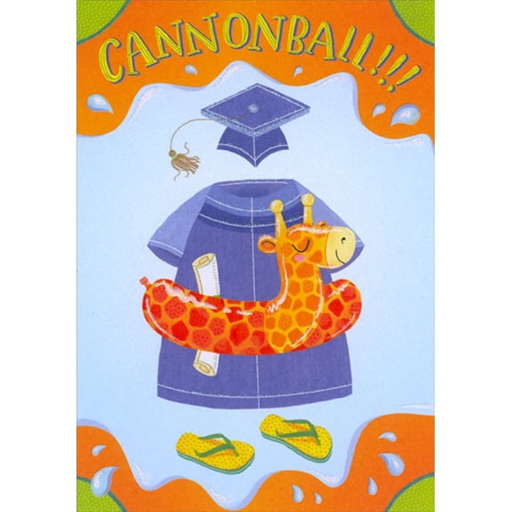 Designer Greetings Cannonball : Grad Gown : Giraffe Swim Ring Kindergarten Graduation Congratulations Card