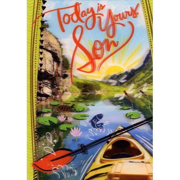 Designer Greetings Canoe in Stream at Sunrise 3D Lenticular Motion Birthday Card for Son