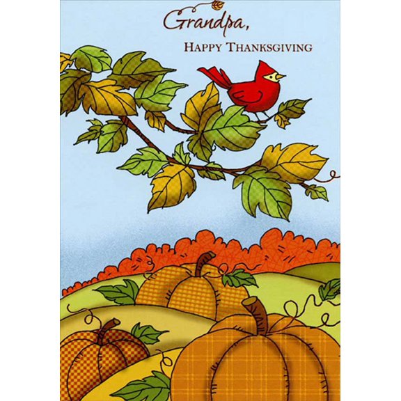 Designer Greetings Cardinal Perched on Branches : Pumpkin Patch Thanksgiving Card for Grandpa