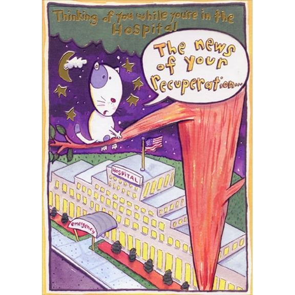 Designer Greetings Cat Stuck in Tree Above Hospital Funny / Humorous Get Well Card