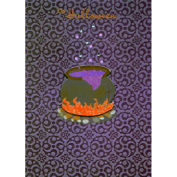 Designer Greetings Cauldron with 3D Gem Bubbles on Purple Designer Boutique Hand Decorated Halloween Card
