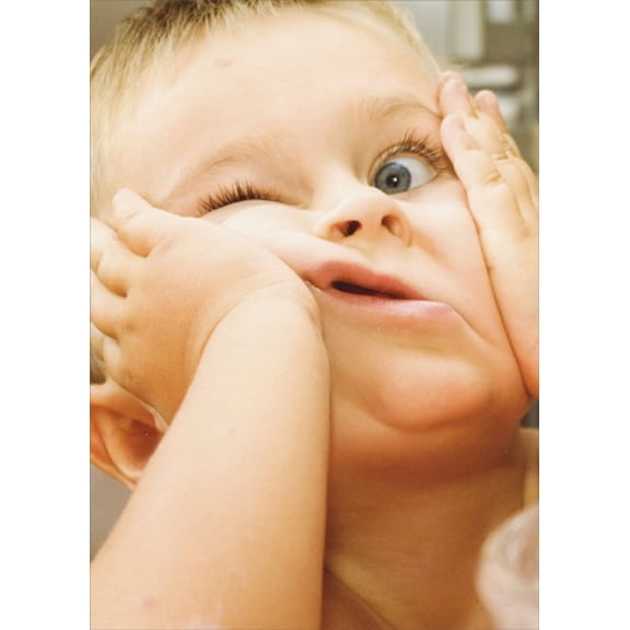 Designer Greetings Child Squishing Face with Hands Funny / Humorous Birthday Card