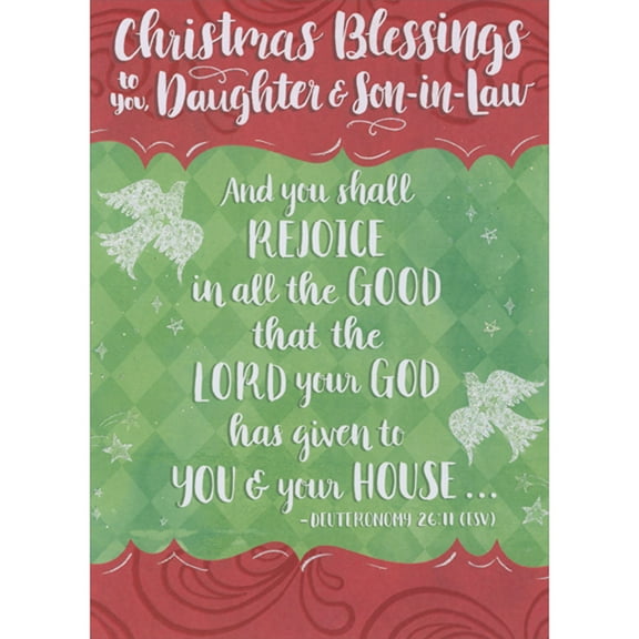 Designer Greetings Christmas Blessings: Sparkling White Doves and Stars Religious Christmas Card for Daughter and Son-in-Law