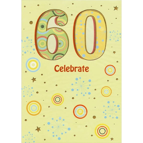 Designer Greetings Circle Patterns and Blue Dots in Die Cut Windows Age 60 / 60th Birthday Card