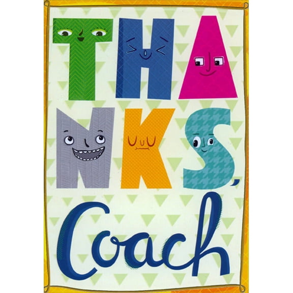 Designer Greetings Colorful Letters with Smiling Faces Juvenile Coach Thank You Card from Kid / Child