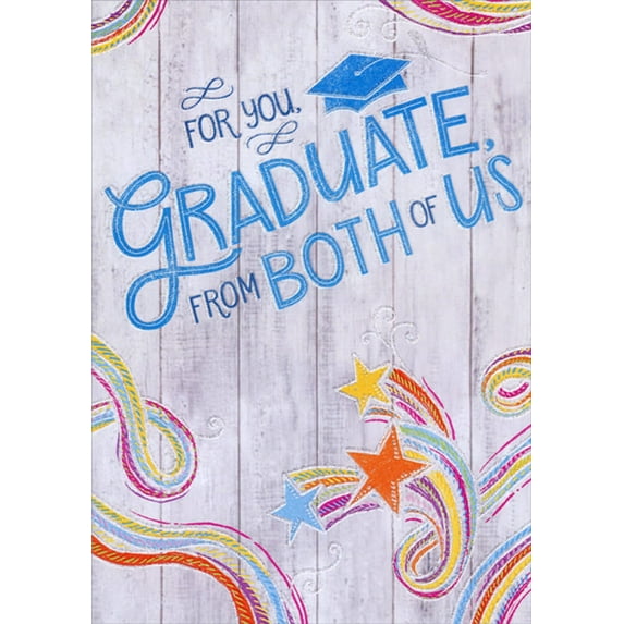 Designer Greetings Colorful Swirls and Stars on White Fence Graduation Congratulations Card from Both of Us