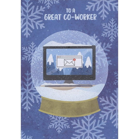 Designer Greetings Computer Monitor Inside Snow Globe Happy Holidays Card for Co-Worker