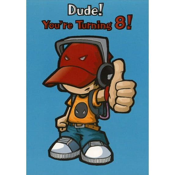 Designer Greetings Cool Dude with Headphones Age 8 / 8th Birthday Card for Boy
