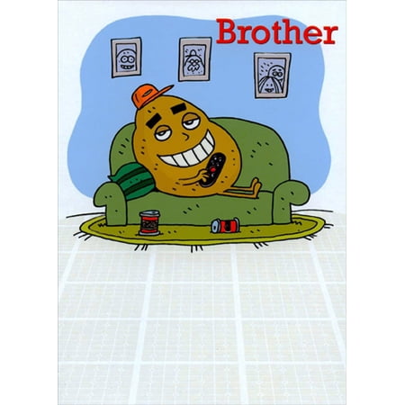 Designer Greetings Couch Potato with Orange Hat Funny / Humorous Birthday Card for Brother