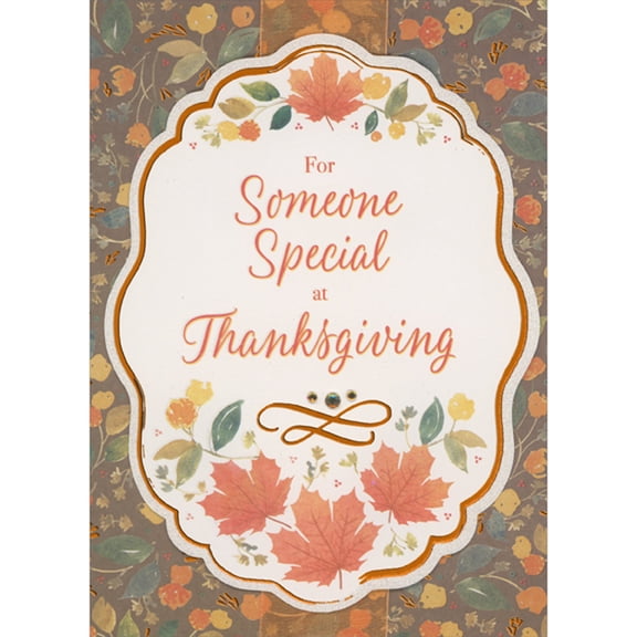 Designer Greetings Curving, Oval 3D Die Cut Banner with Fall Leaves Over Orange Ribbon Hand Decorated Thanksgiving Card for Someone Special