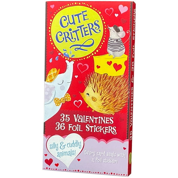 Designer Greetings 35 Valentine’s Day Card Assortment and 36 Foil Sticker Seals, Cute Critters – Perfect for Kids, Classroom Exchange or Bulk Gifting