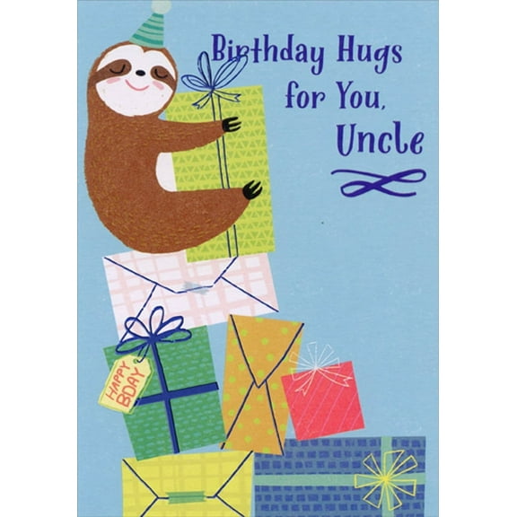 Designer Greetings Cute Sloth Hugs Present Juvenile Uncle Birthday Card from Child : Kid