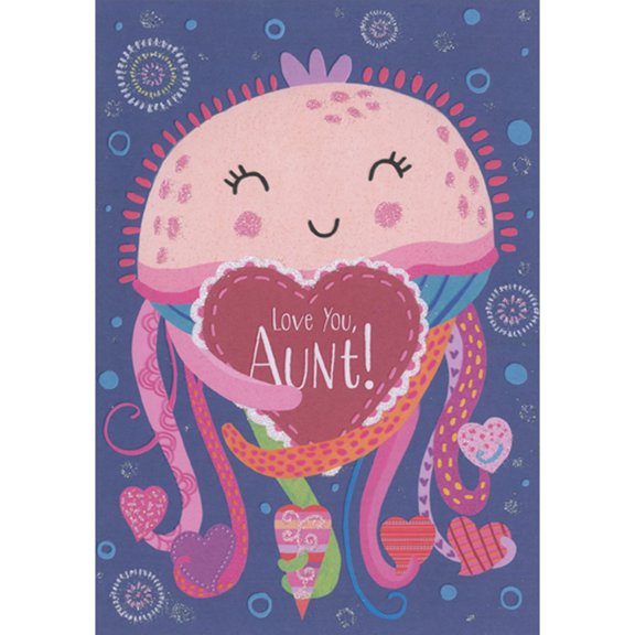 Designer Greetings Cute Smiling Octopus Holding Hearts in Each Tenticle Juvenile Valentine's Day Card for Aunt