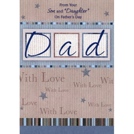 Designer Greetings Dad in Sparkling Boxes with Blue and Brown Border Father's Day Card from Son and Daughter