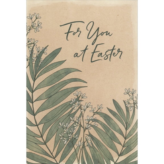 Designer Greetings Dark Green Stems with Long Leaves and Small White Sparkling Flowers on Light Brown Package of 8 Deluxe Religious Easter Cards