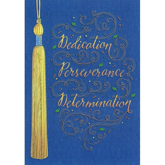 Designer Greetings Dedication, Perseverance, Determination : Yellow Tassel University Graduation Congratulations Card