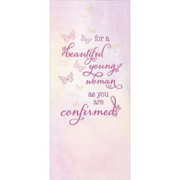 Designer Greetings Delicate Butterflies on Pastel Pink Background Money Holder / Gift Card Holder Confirmation Card for Beautiful Young Woman